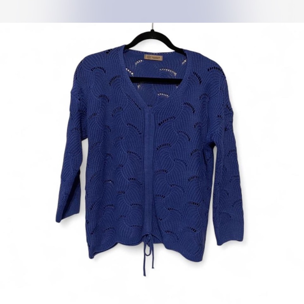 Coastal Grandma Blue‎ Lace Knit Pullover Sweater